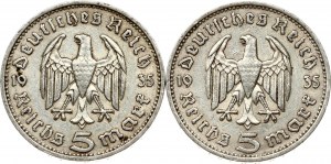 5 říšských marek 1935 F Sada 2 mincí