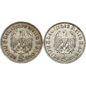 5 Reichsmark 1935 D & 1936 A Lot of 2 Coins