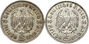 5 Reichsmark 1935 D & 1936 A Lot of 2 Coins