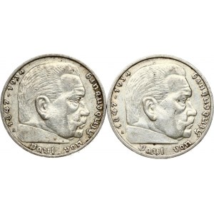 5 ríšskych mariek 1935 A a 1936 A, 2 mince