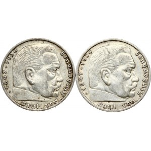 5 Reichsmark 1935 A &amp; 1936 A Lot de 2 pièces