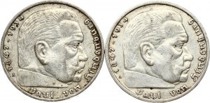 5 Reichsmark 1935 A & 1936 A Lot de 2 pièces