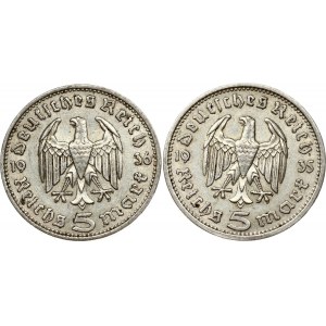 5 Reichsmark 1935 A &amp; 1936 A Lot de 2 pièces