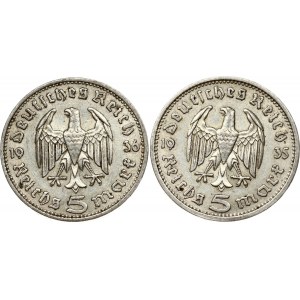 5 Reichsmark 1935 A &amp; 1936 A Lot von 2 Münzen