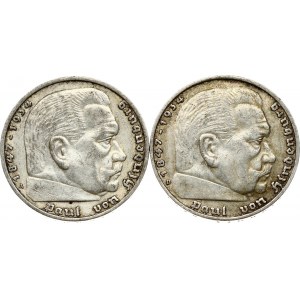 Germania 5 Reichsmark 1936 A e 1936 D Lotto di 2 monete