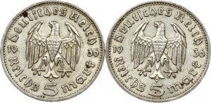 Allemagne 5 Reichsmark 1936 Lot de 2 pièces