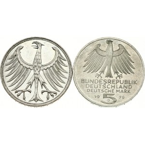 Allemagne République Fédérale 5 Mark 1969 G &amp; 1979 J Lot de 2 pièces
