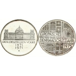 Bundesrepublik 5 Mark 1971 G &amp; 1975 F Lot von 2 Münzen