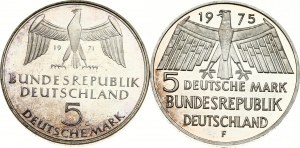 Repubblica Federale 5 marchi 1971 G e 1975 F Lotto di 2 monete