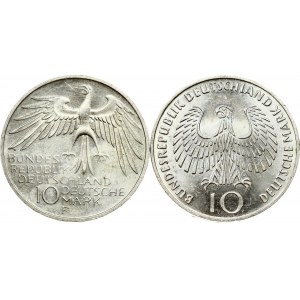 Bundesrepublik 10 Mark 1972 G &amp; 1972 F Lot von 2 Münzen