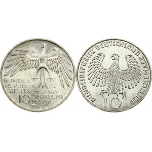 Bundesrepublik 10 Mark 1972 D &amp; 1972 F Lot von 2 Münzen