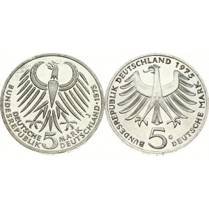République Fédérale 5 Mark 1975 G &amp; 1975 J Lot de 2 pièces