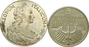 Répliques de l'Allemagne 5 Mark 1952/2006 et de l'Erythrée Taler 1918 Lot de 2 pièces