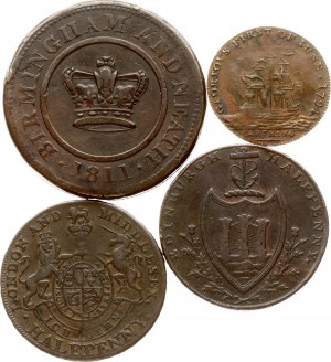 Wielka Brytania Farthing - Penny Token 1790 - 1811 Partia 4 sztuk