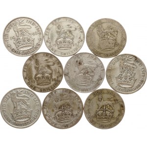 Great Britain 1 Shilling 1920-1940 Lot of 9 coins