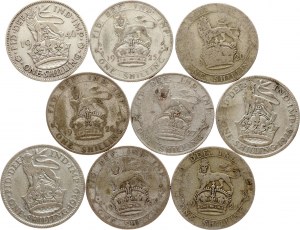 Grande-Bretagne 1 Shilling 1920-1940 Lot de 9 pièces