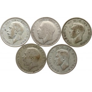 Grande-Bretagne 1 Florin &amp; 2 Shillings 1921-1943 Lot de 5 pièces