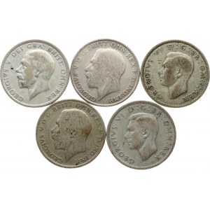 Großbritannien 1 Florin &amp; 2 Schillinge 1921-1943 Lot von 5 Münzen