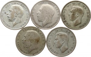 Gran Bretagna 1 fiorino e 2 scellini 1921-1943 Lotto di 5 monete