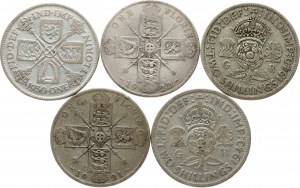 Great Britain 1 Florin & 2 Shillings 1921-1943 Lot of 5 coins