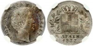 Řecko 1/2 drachmy 1833 NGC MS 63