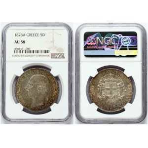 Grecia 5 Dracme 1876 A NGC AU 58