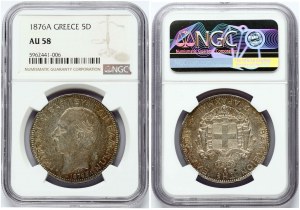 Řecko 5 drachmai 1876 A NGC AU 58