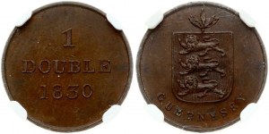 Guernsey Double 1830 NGC MS 63 BN JEN 4 MINCE VE VYŠŠÍM STUPNI