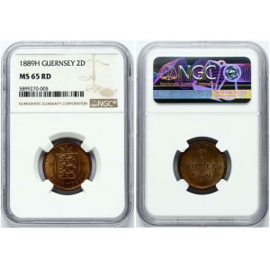 Guernesey 2 Doubles 1889 H NGC MS 65 RD ONLY 4 COINS IN HIGHER GRADE