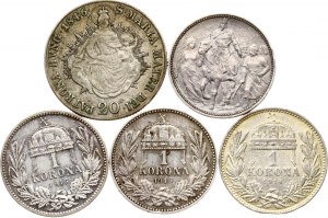 Węgry 20 Kreuzerów i 1 Korona 1846-1915 Zestaw 5 monet