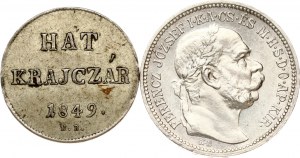 Maďarsko 6 mincí Kreuzer 1849 NB a 1 minca Korona 1915 KB