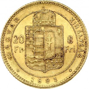 Maďarsko 8 forintov - 20 frankov 1881 KB