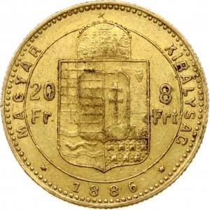 Węgry 20 franków / 8 forintów 1886 KB