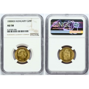 Hungary 20 Francs / 8 Forint 1888KB NGC AU 58