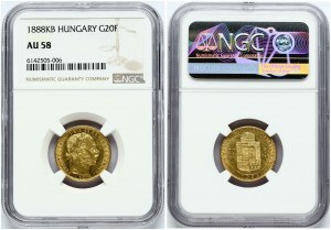 Hungary 20 Francs / 8 Forint 1888KB NGC AU 58