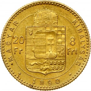 Maďarsko 20 frankov / 8 forintov 1890 KB