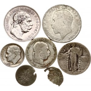 Hongrie 2 Korona 1913 KB avec pièces de différents pays Lot de 7 pièces.
