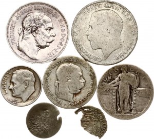 Ungarn 2 Korona 1913 KB mit Münzen von verschiedenen Ländern Los von 7 Münzen.