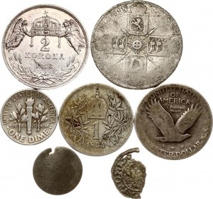 Ungarn 2 Korona 1913 KB mit Münzen von verschiedenen Ländern Los von 7 Münzen.