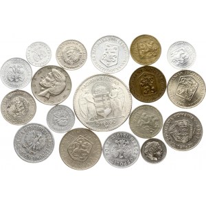 Węgry 5 Pengo 1930 BP z monetami różnych krajówLot 18 monet