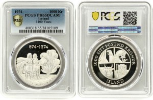 Island 1000 korun 1974 1. vypořádání 1100 let PCGS PR65DCAM