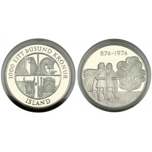 Island 1000 korun 1974 1. vypořádání 1100 let PCGS PR65DCAM