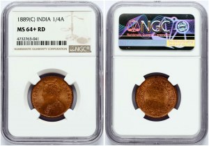 Inde britannique 1/4 Anna 1889 NGC MS 64+ RD