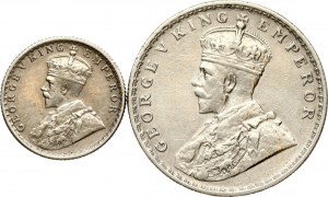 Indie Brytyjskie 1/4 rupii 1918 i 1 rupia 1916 Zestaw 2 monet
