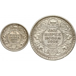 India Britannica 1/4 di rupia 1918 e 1 rupia 1916 Lotto di 2 monete