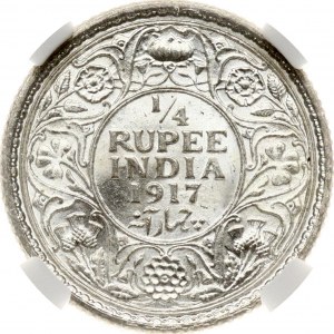 Indie Brytyjskie 1/4 rupii 1917 (C) NGC MS 63