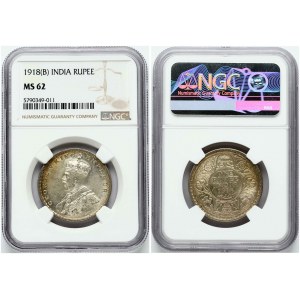 Britská Indie 1 rupie 1918 (B) NGC MS 62