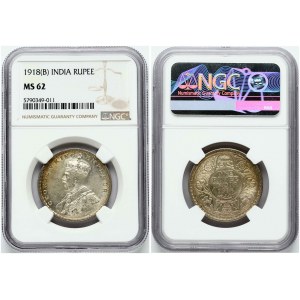 Indie Brytyjskie 1 rupia 1918 (B) NGC MS 62
