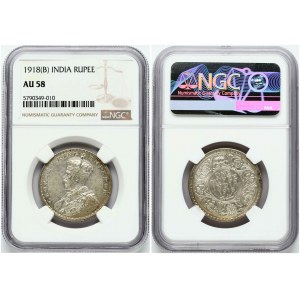 Indie Brytyjskie 1 rupia 1918 B NGC AU 58