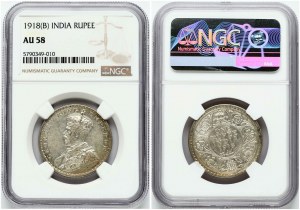 India britannica 1 rupia 1918 B NGC AU 58